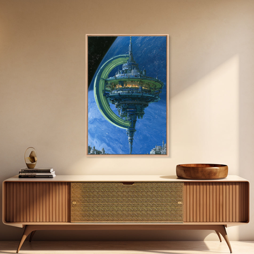 Space Station Orbiting Blue Gas Giant Canvas Print, Scifi Art, Ai Art, Living Room Decor, Abstract Art, Orbit, Star Wars Art, SCI-2x3-86