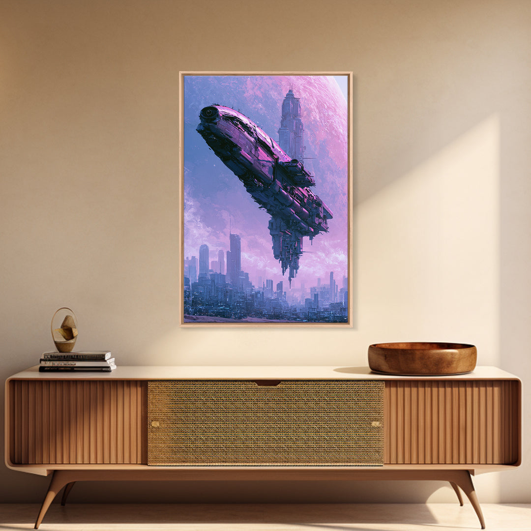 Distant Spaceship Above Alien Desert Planet Canvas Print, Scifi Art, Canvas Wall Art, Living Room Decor, Fine Art, Orbit, SCI-2x3-9