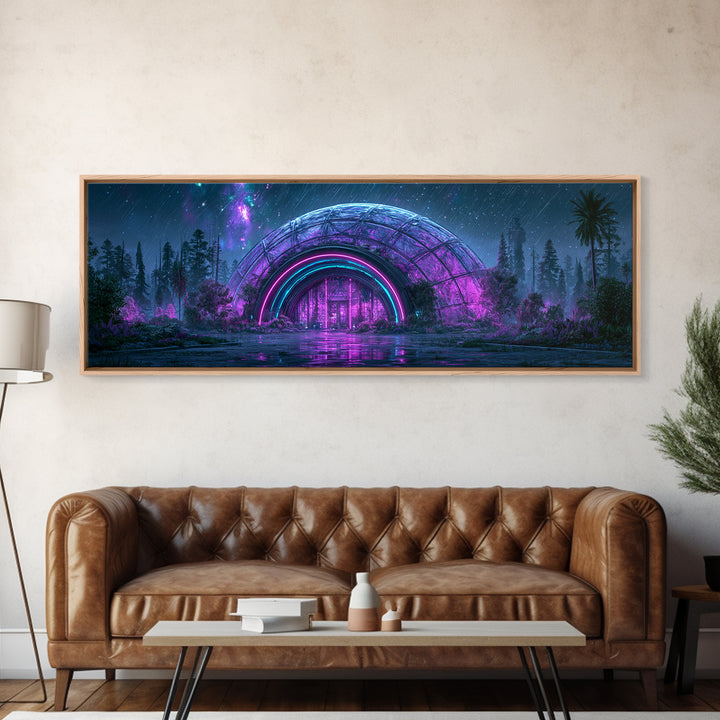 Futuristic Botanical Dome Canvas Print, Scifi Art, Neutral Decor, Living Room Decor, Oil Painting, Orbit, Home Decor, SCI-3x1-40
