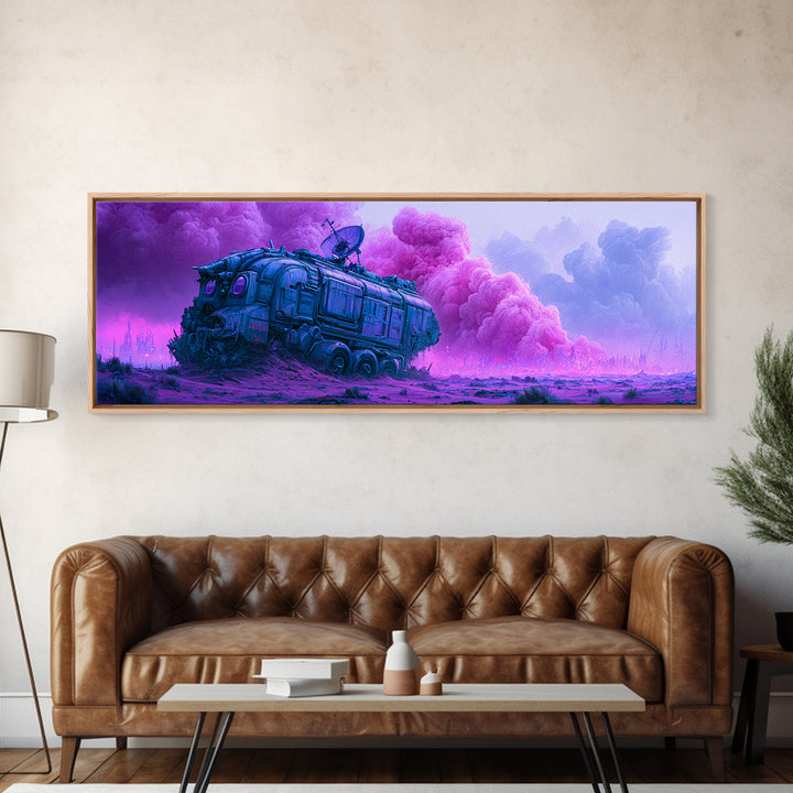 Crashed Satellite in a Desert Storm Canvas Print, Scifi Art, Canvas Wall Art, Living Room Decor, Fine Art, Orbit, SCI-3x1-83