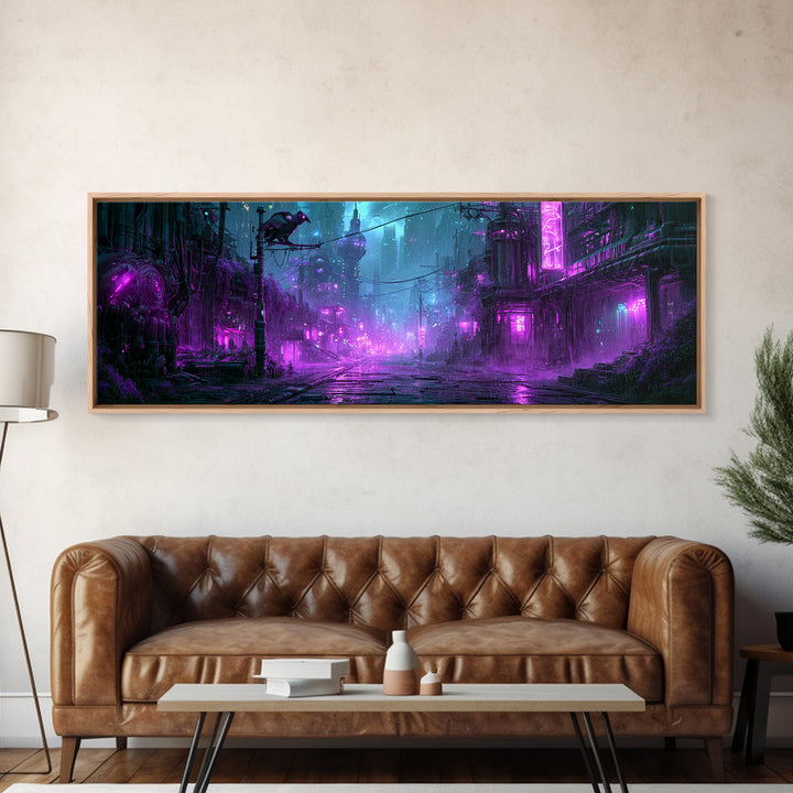 Robot Bird Perched on Antenna Framed Canvas Print, Scifi Art, Abstract Art, Living Room Decor, Fine Art, Orbit, Retro Art, SCI-3x1-87