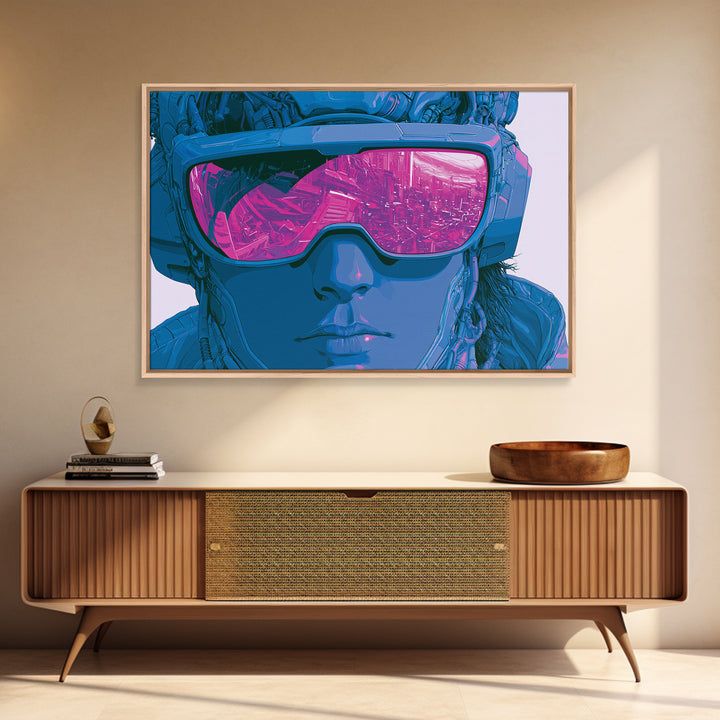 Cyborg Portrait with Reflective Visor Canvas Print, Scifi Art, Retro Futurism Art, Living Room Decor, Oil Painting, Orbit, SCI-3x2-37