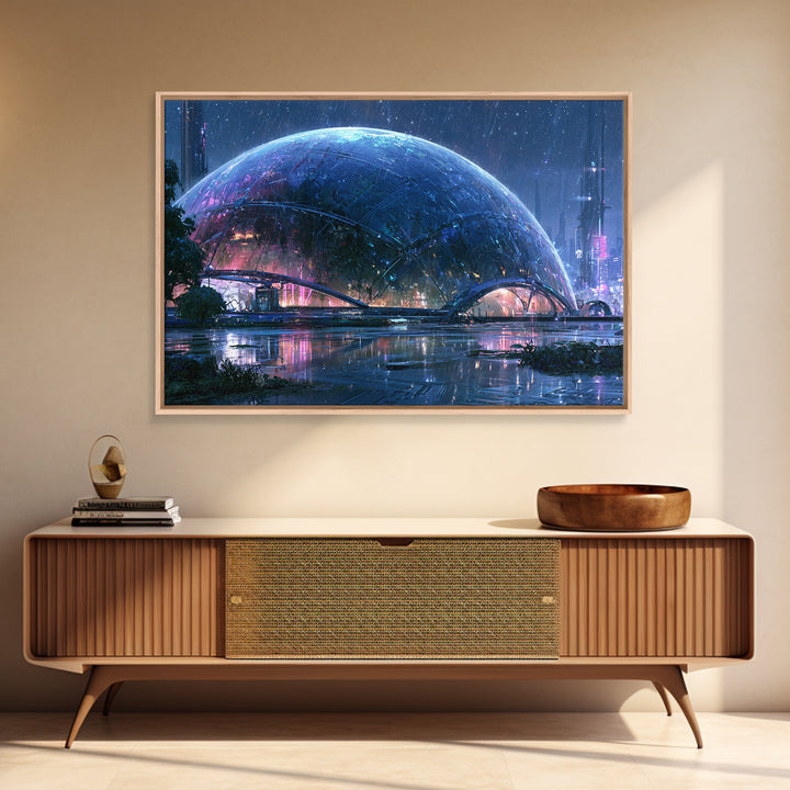 Futuristic Botanical Dome Canvas Print, Scifi Art, Weird Art, Living Room Decor, Fine Art, Orbit, Art Print, Textured Painting, SCI-3x2-52