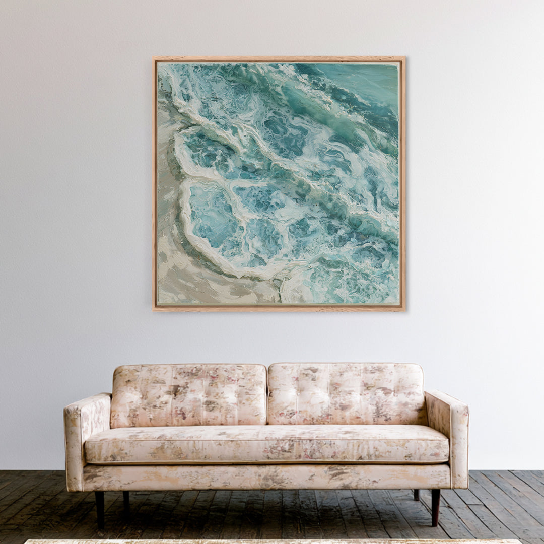 Ocean Foam Patterns from Above Framed Canvas Print, Seascape Art, Digital Prints, Coastal Decor, Oil Painting, Seascape, SEA-1x1-12