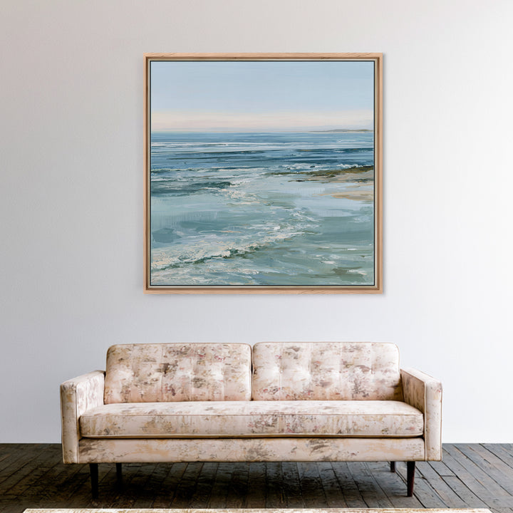 Calm Blue Horizon Framed Canvas Print, Seascape Art, Living Room Decor, Coastal Decor, Oil Painting, Seascape, Gallery Decor, SEA-1x1-2
