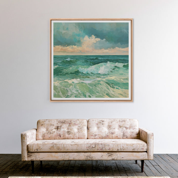 Turbulent Green Sea Framed Canvas Print, Seascape Art, Fine Art Print, Coastal Decor, Abstract Art, Seascape, Digital Prints, SEA-1x1-33