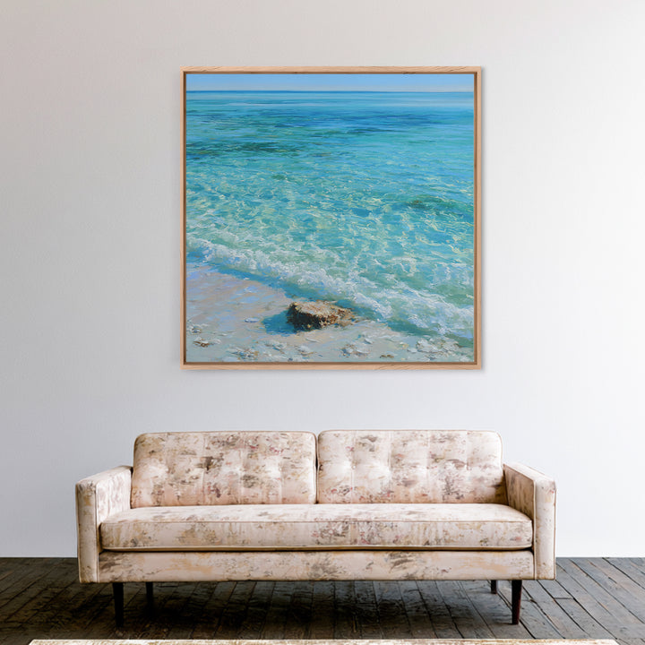 Tropical Lagoon with Transparent Shallows Framed Canvas Print, Seascape Art, Coastal Wall Art, Coastal Decor, Watercolor Art, SEA-1x1-34
