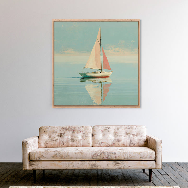 Quiet Sailboat on Glassy Water Framed Canvas Print, Seascape Art, Neutral Decor, Coastal Decor, Fine Art, Seascape, Home Decor, SEA-1x1-80
