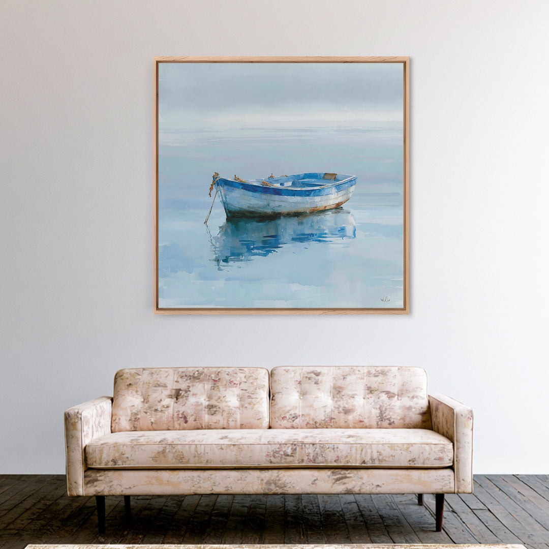 Minimal Horizon Line Framed Canvas Print, Seascape Art, Textured Painting, Coastal Decor, Oil Painting, Seascape, SEA-1x1-88