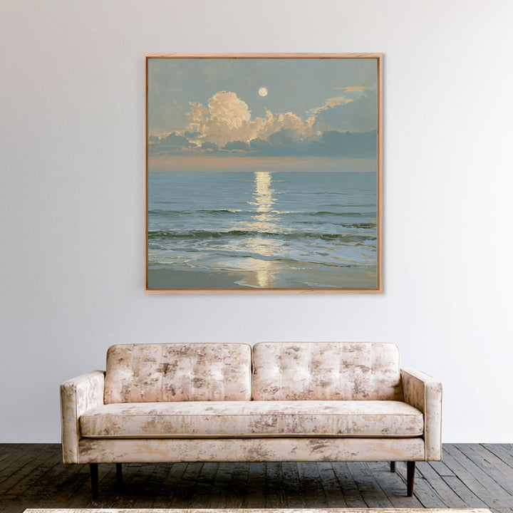 Moonlit Ocean with Silver Path of Light Canvas Print, Seascape Art, Wall Art, Coastal Decor, Oil Painting, Seascape, SEA-1x1-99
