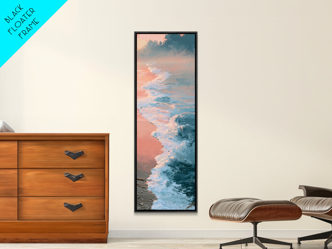 Sunset Surf Glowing Orange and Pink Canvas Print, Seascape Art, Art Print, Coastal Decor, Fine Art, Seascape, Printable Art, SEA-1x3-40