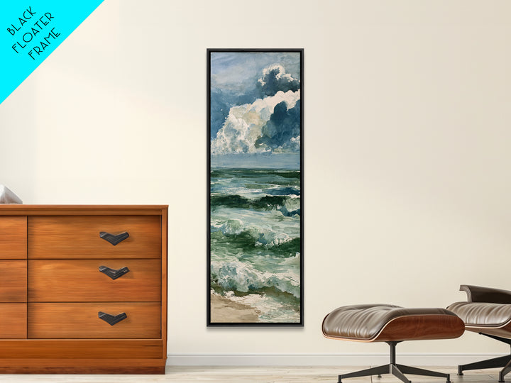 Turbulent Green Sea Framed Canvas Print, Seascape Art, Boho Decor, Coastal Decor, Oil Painting, Seascape, Printable Wall Art, SEA-1x3-45