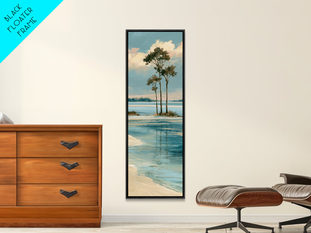 Tropical Lagoon with Transparent Shallows Framed Canvas Print, Seascape Art, Watercolor Art, Coastal Decor, Fine Art, Seascape, SEA-1x3-46