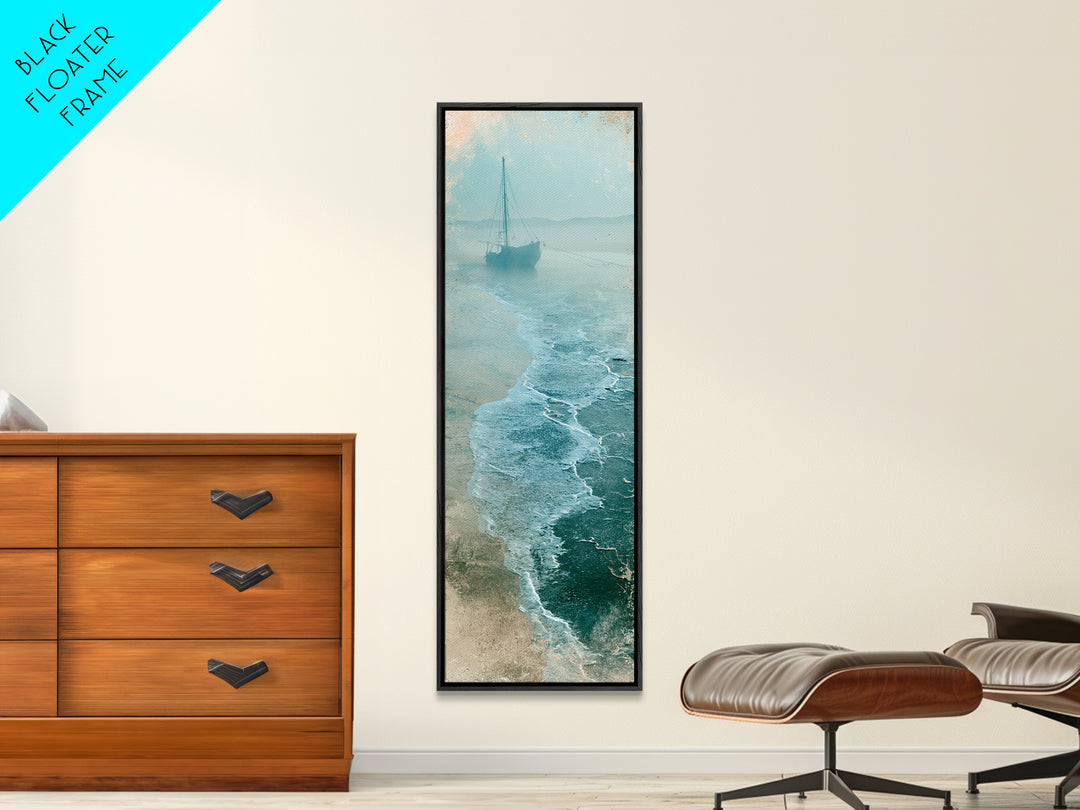Fishing Boat Silhouette Framed Canvas Print, Seascape Art, Coastal Decor, Fine Art, Seascape, Minimalist Decor, SEA-1x3-74