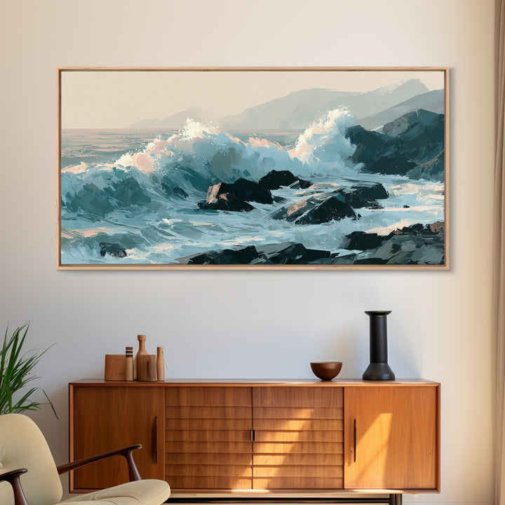 Storm Waves Crashing Canvas Print, Seascape Art, Wall Art, Coastal Decor, Oil Painting, Seascape, Abstract Art, Bedroom Decor, SEA-2x1-21