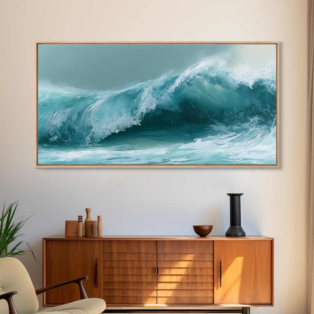 Abstract Wave Curl Framed Canvas Print, Seascape Art, Original Art, Coastal Decor, Fine Art, Seascape, Living Room Wall Art, SEA-2x1-3