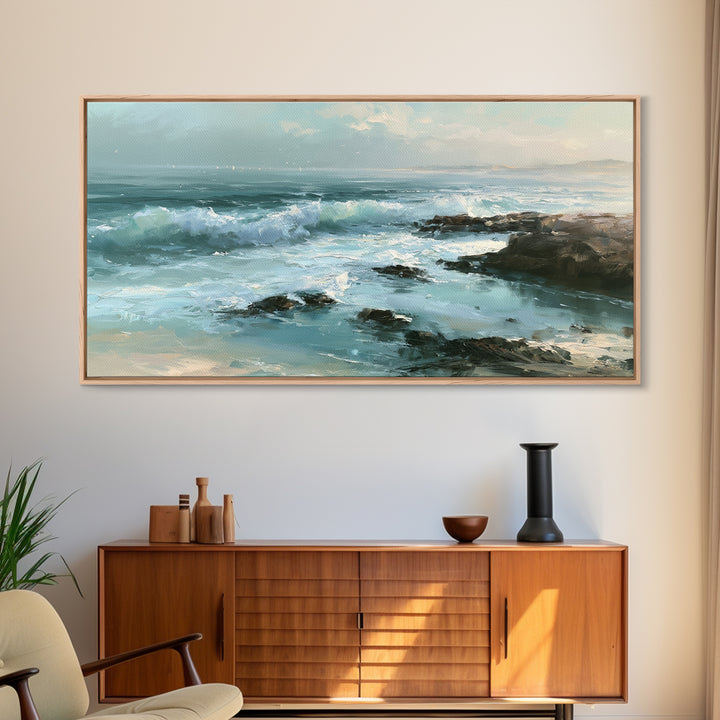 Rocky Tidepool with Reflections Canvas Print, Seascape Art, Digital Wall Art, Coastal Decor, Fine Art, Seascape, Wall Art Print, SEA-2x1-31