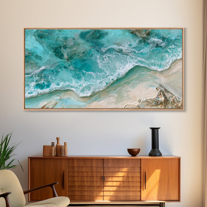 Aerial Reef Water Canvas Print, Seascape Art, Digital Wall Art, Coastal Decor, Watercolor Art, Seascape, Wall Art Print, SEA-2x1-68