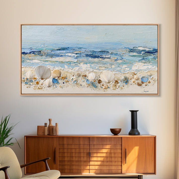 Rocky Tidepool with Reflections Framed Canvas Print, Seascape Art, Nautical Decor, Coastal Decor, Fine Art, Seascape, SEA-2x1-79