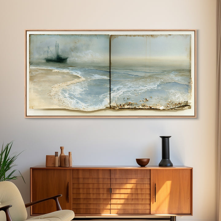 Fishing Boat Silhouette Canvas Print, Seascape Art, Wall Art, Coastal Decor, Fine Art, Seascape, Abstract Art, Bedroom Decor, SEA-2x1-82