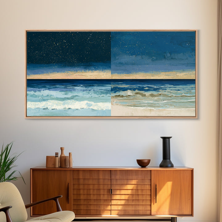 Deep Indigo Night Sea Canvas Print, Seascape Art, Original Art, Coastal Decor, Fine Art, Seascape, Living Room Wall Art, SEA-2x1-89