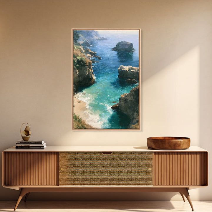 Coastal Cove with Turquoise Water Framed Canvas Print, Seascape Art, Wall Art, Coastal Decor, Abstract Art, Seascape, SEA-2x3-47