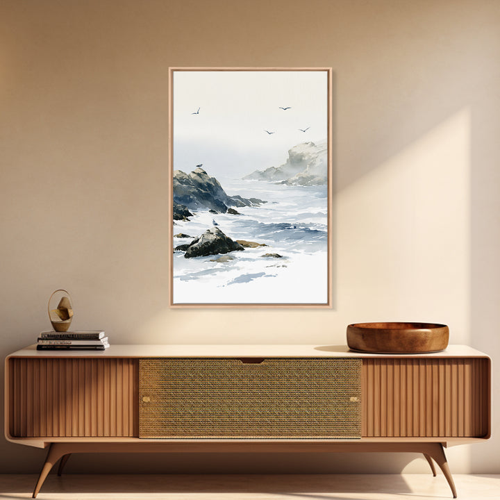 Misty Sea Cliffs Canvas Print, Seascape Art, Large Wall Art, Coastal Decor, Seascape, Watercolor Painting, Bedroom Wall Art, SEA-2x3-61