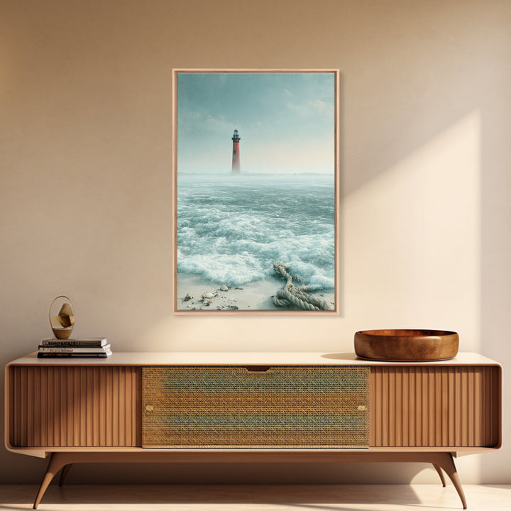 Dramatic Lighthouse in Distant Spray Canvas Print, Seascape Art, Original Painting, Coastal Decor, Abstract Art, Seascape, SEA-2x3-62