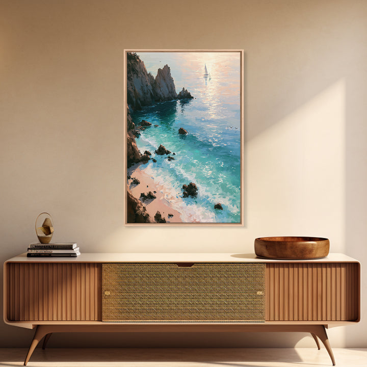 Coastal Cove with Turquoise Water Canvas Print, Seascape Art, Original Painting, Coastal Decor, Seascape, Living Room Decor, SEA-2x3-71