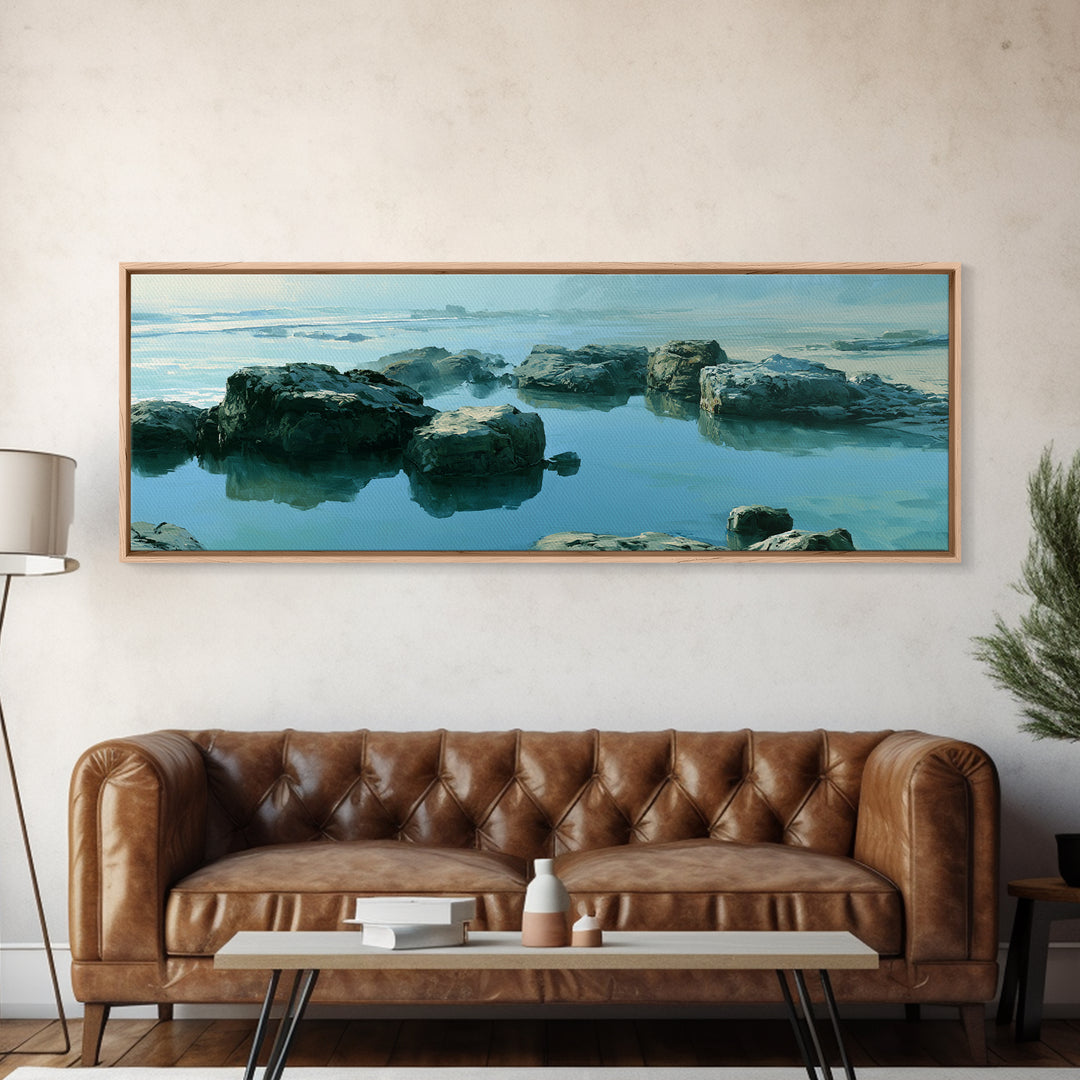 Rocky Tidepool with Reflections Canvas Print, Seascape Art, Gallery Decor, Coastal Decor, Fine Art, Seascape, Contemporary Art, SEA-3x1-3