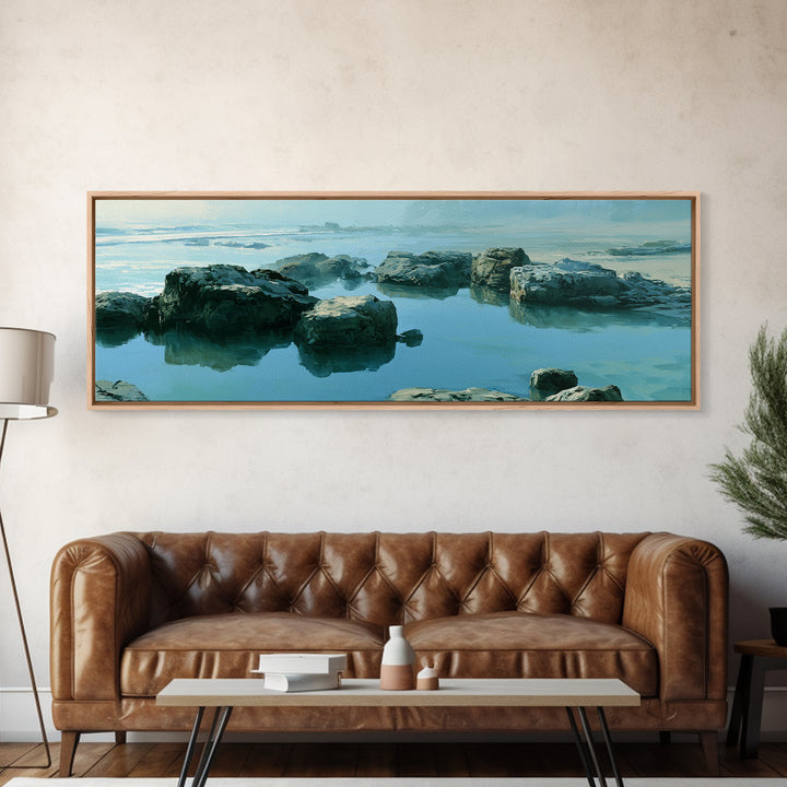 Rocky Tidepool with Reflections Canvas Print, Seascape Art, Gallery Decor, Coastal Decor, Fine Art, Seascape, Contemporary Art, SEA-3x1-3