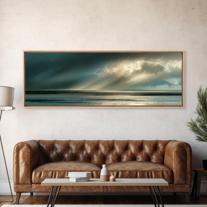 Rain over Ocean with Blurred Horizon Canvas Print, Seascape Art, Beach Decor, Coastal Decor, Seascape, Minimalist Decor, SEA-3x1-36