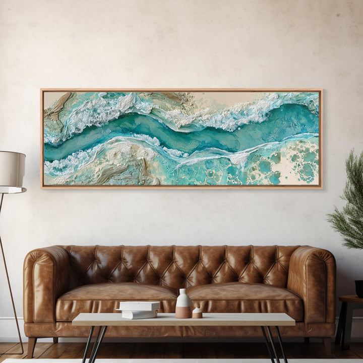 Aerial Reef Water Canvas Print, Seascape Art, Gallery Decor, Coastal Decor, Fine Art, Seascape, Contemporary Art, Wall Art, SEA-3x1-40
