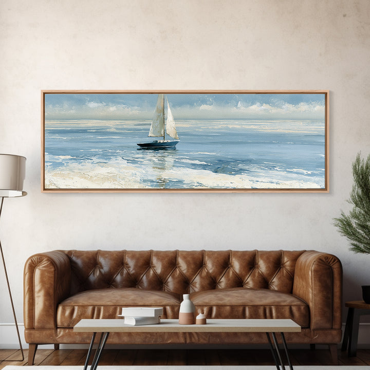 Quiet Sailboat on Glassy Water Canvas Print, Seascape Art, Luxury Decor, Coastal Decor, Fine Art, Seascape, Oil Painting, SEA-3x1-48