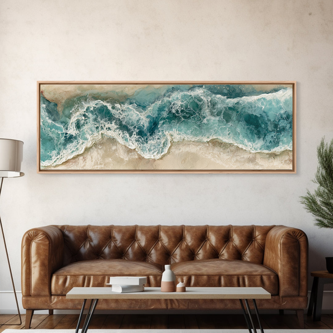Ocean Foam Patterns from Above Framed Canvas Print, Seascape Art, Room Decor, Coastal Decor, Seascape, Digital Wall Art, SEA-3x1-52