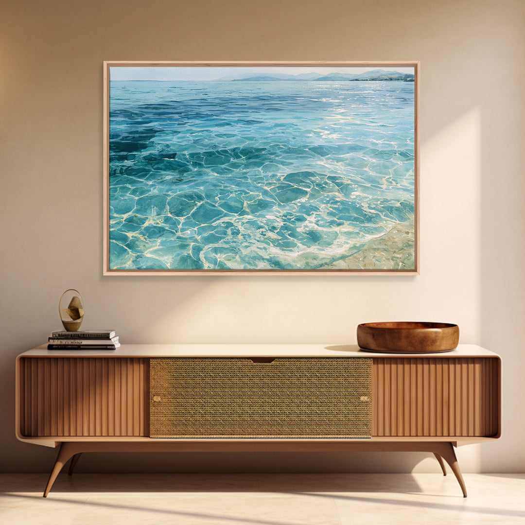 Tropical Lagoon with Transparent Shallows Framed Canvas Print, Seascape Art, Oil Painting, Coastal Decor, Fine Art, Seascape, SEA-3x2-14