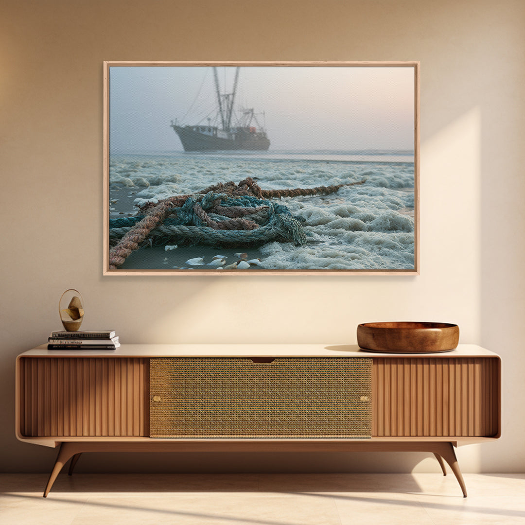 Fishing Boat Silhouette Framed Canvas Print, Seascape Art, Digital Wall Art, Coastal Decor, Fine Art, Seascape, Wall Art Print, SEA-3x2-18