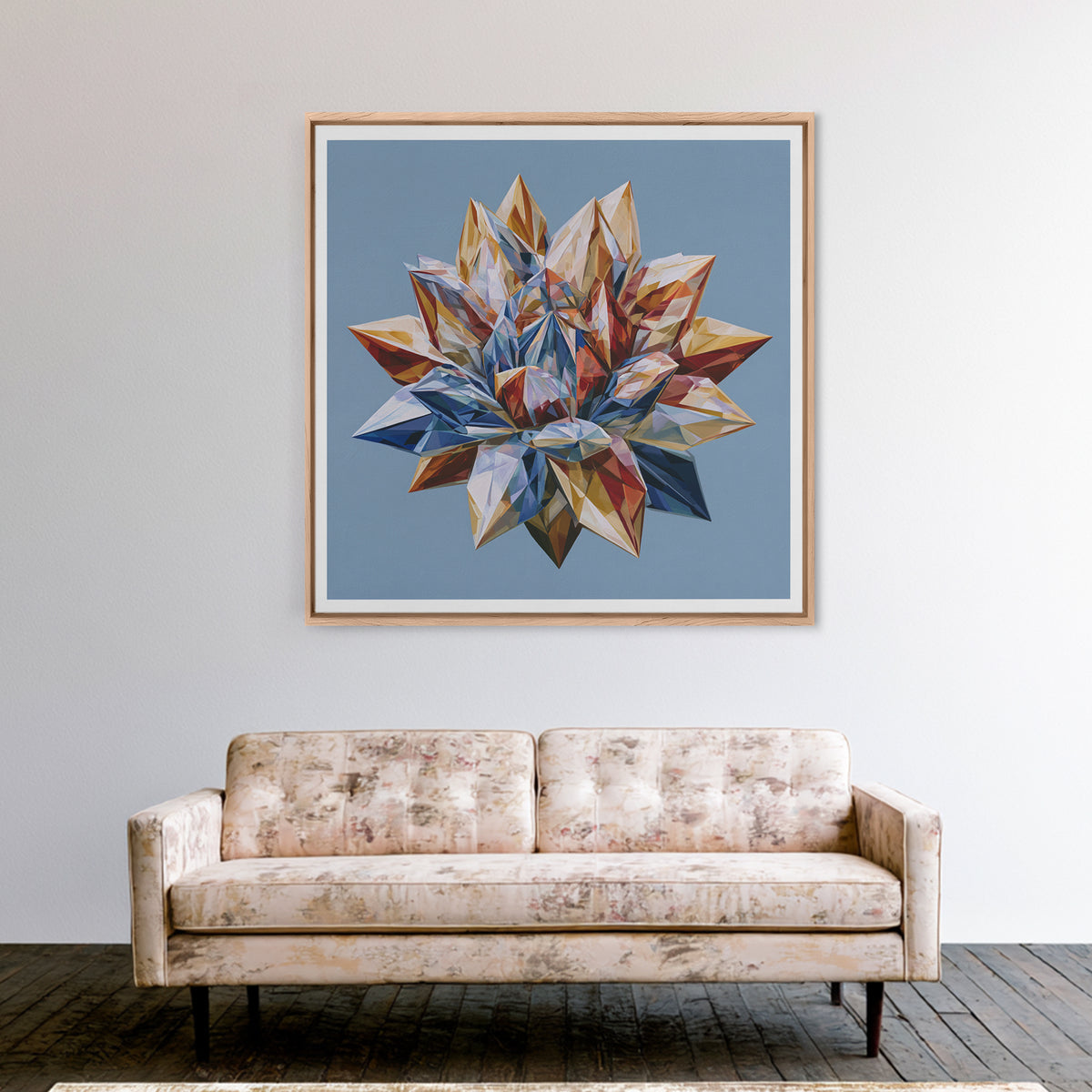 Crystal Lotus Arrangement Framed Canvas Print, Sacred Geometry Art, Living Room Decor, Fine Art, Geometry, Mandala Wall Art, SGA-1x1-44