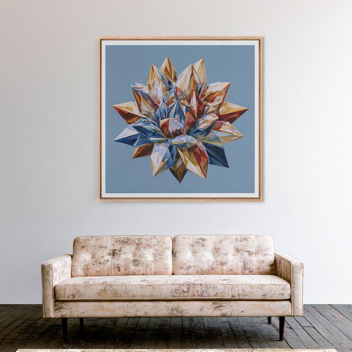 Crystal Lotus Arrangement Framed Canvas Print, Sacred Geometry Art, Living Room Decor, Fine Art, Geometry, Mandala Wall Art, SGA-1x1-44