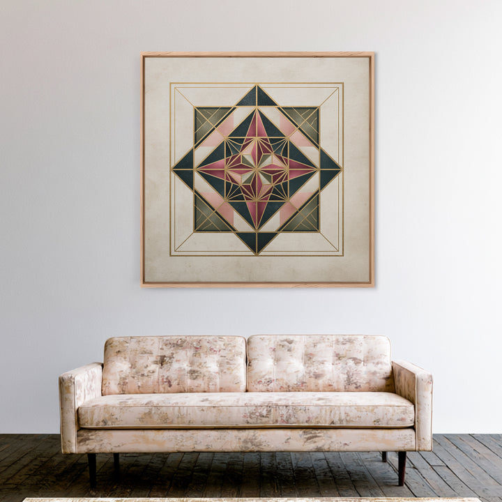 Gold Line Compass Mandala on Parchment Canvas Print, Sacred Geometry Art, Gallery Decor, Living Room Decor, Abstract Art, SGA-1x1-45