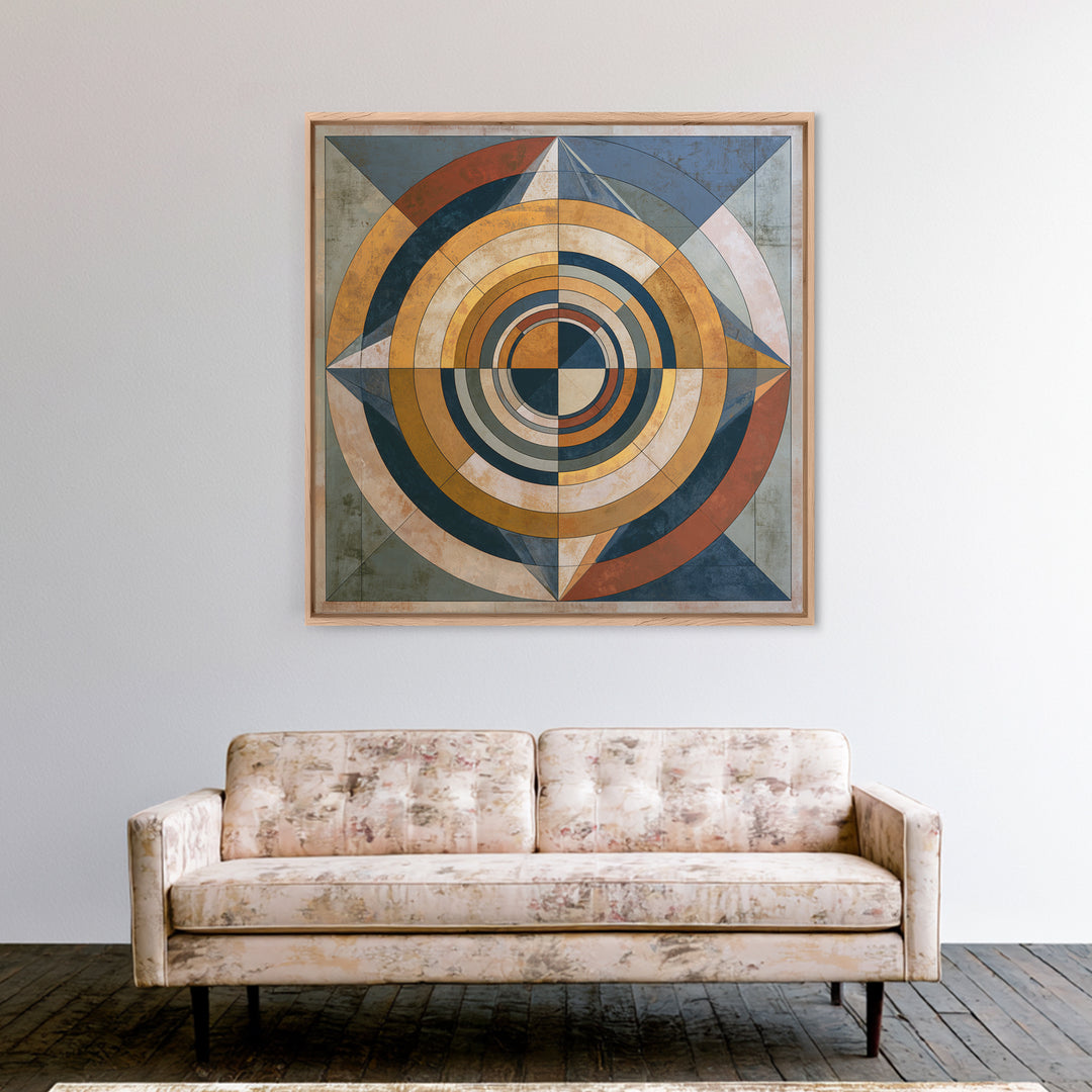 Concentric Circles and Triangles Framed Canvas Print, Sacred Geometry Art, Fine Art Print, Living Room Decor, Abstract Art, SGA-1x1-57