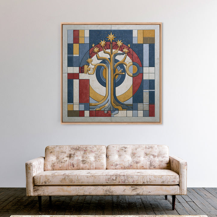 Geometric Tree of Life Framed Canvas Print, Sacred Geometry Art, Decorations, Living Room Decor, Geometry, Minimalist Decor, SGA-1x1-63