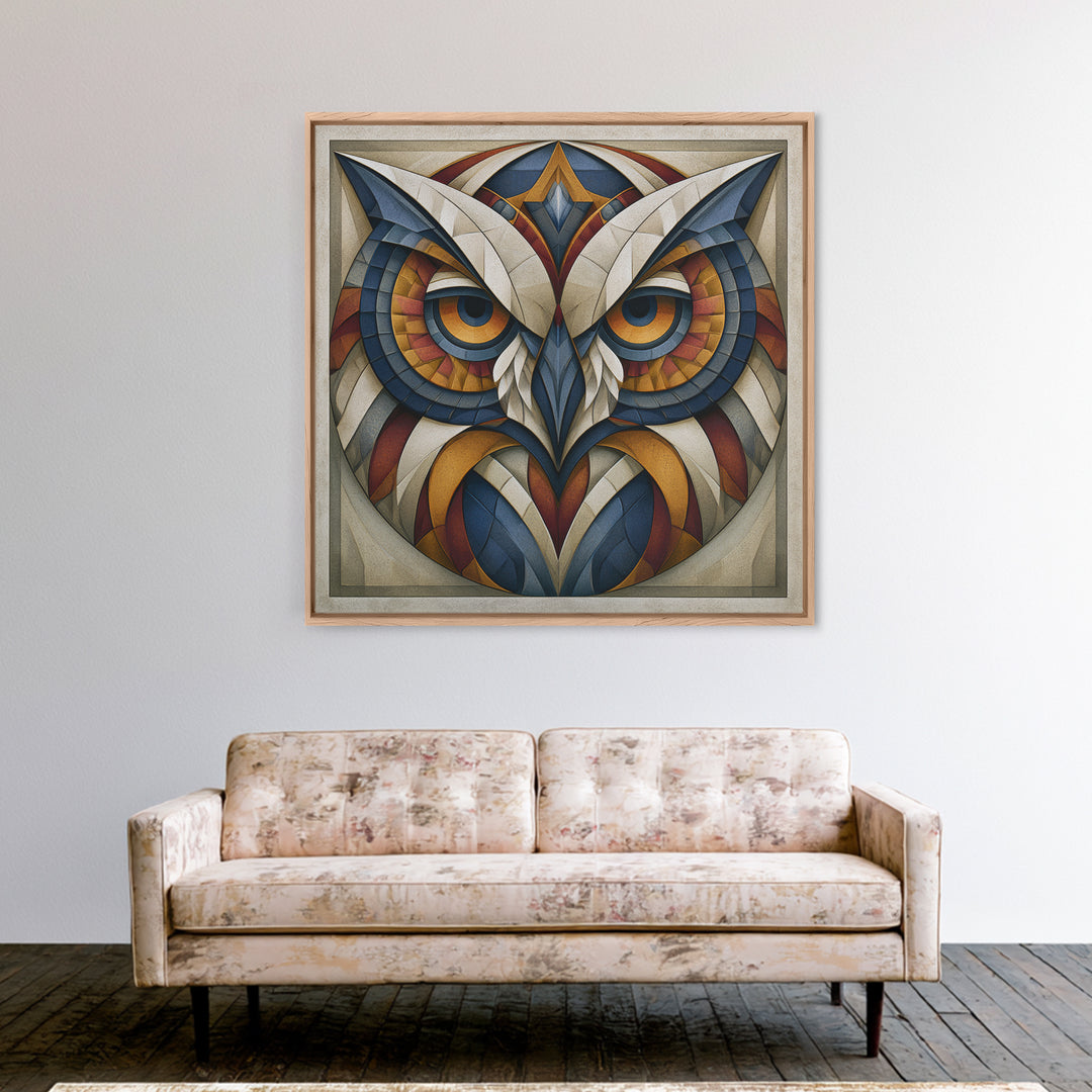 Sacred Owl Formed from Symmetrical Linework Canvas Print, Sacred Geometry Art, Rustic Home Decor, Living Room Decor, Geometry, SGA-1x1-66