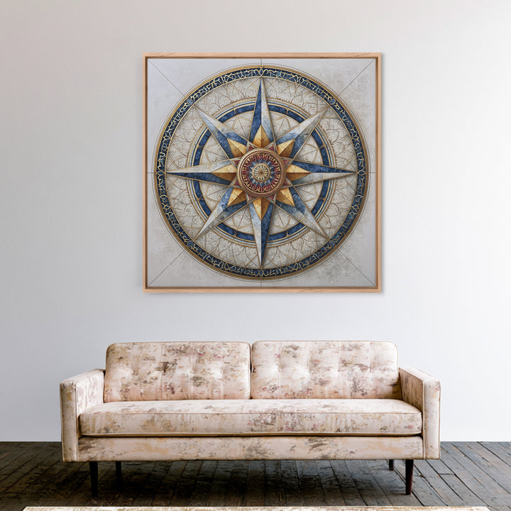 Gold Line Compass Mandala on Parchment Canvas Print, Sacred Geometry Art, Gallery Decor, Living Room Decor, Abstract Art, SGA-1x1-69