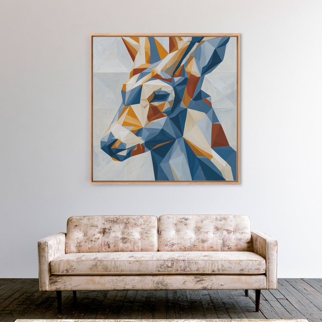 Sacred Deer Formed from Geometric Facets Framed Canvas Print, Sacred Geometry Art, Living Room Decor, Fine Art, Geometry, SGA-1x1-7