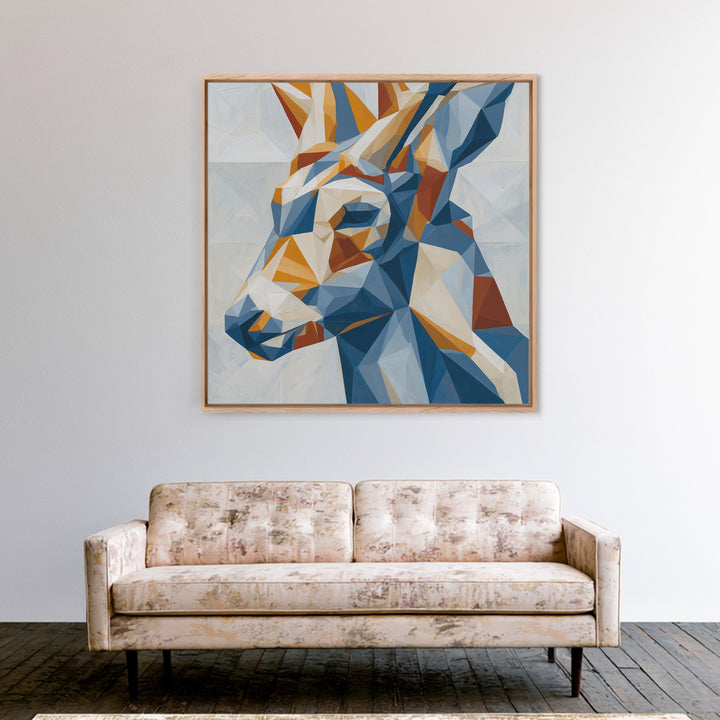 Sacred Deer Formed from Geometric Facets Framed Canvas Print, Sacred Geometry Art, Living Room Decor, Fine Art, Geometry, SGA-1x1-7