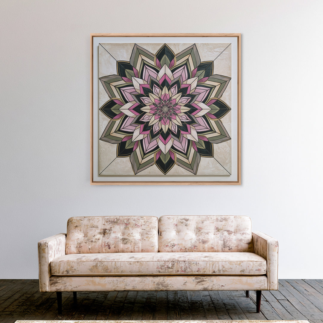 Mandala Lotus with Precise Radial Symmetry Framed Canvas Print, Sacred Geometry Art, Decorations, Living Room Decor, Geometry, SGA-1x1-74