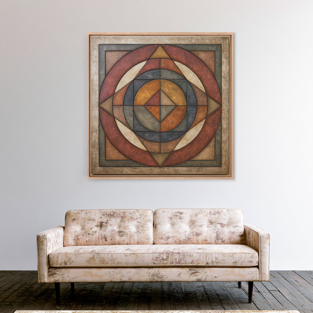 Concentric Circles and Triangles Canvas Print, Sacred Geometry Art, Textured Painting, Living Room Decor, Fine Art, Geometry, SGA-1x1-81