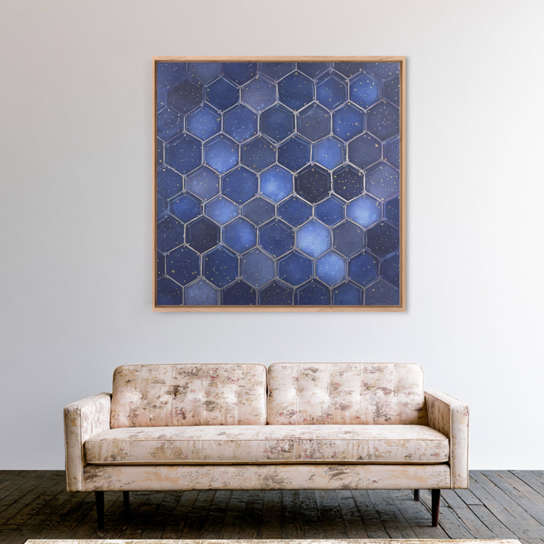 Hexagon Honeycomb Pattern Framed Canvas Print, Sacred Geometry Art, Textured Painting, Living Room Decor, Fine Art, Geometry, SGA-1x1-88