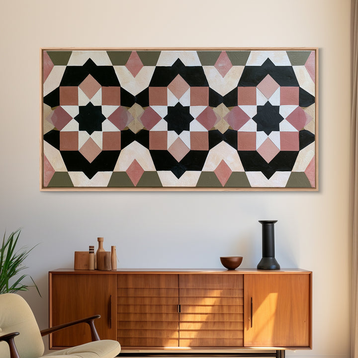 Moroccan Sacred Tile Star Pattern Framed Canvas Print, Sacred Geometry Art, Fine Art Print, Living Room Decor, Geometry, SGA-2x1-20